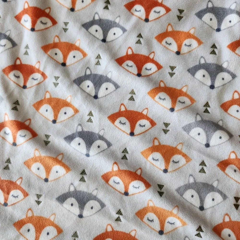 FOX Raccoon Face Gray Orange Baby Blanket Minky 55 X 51